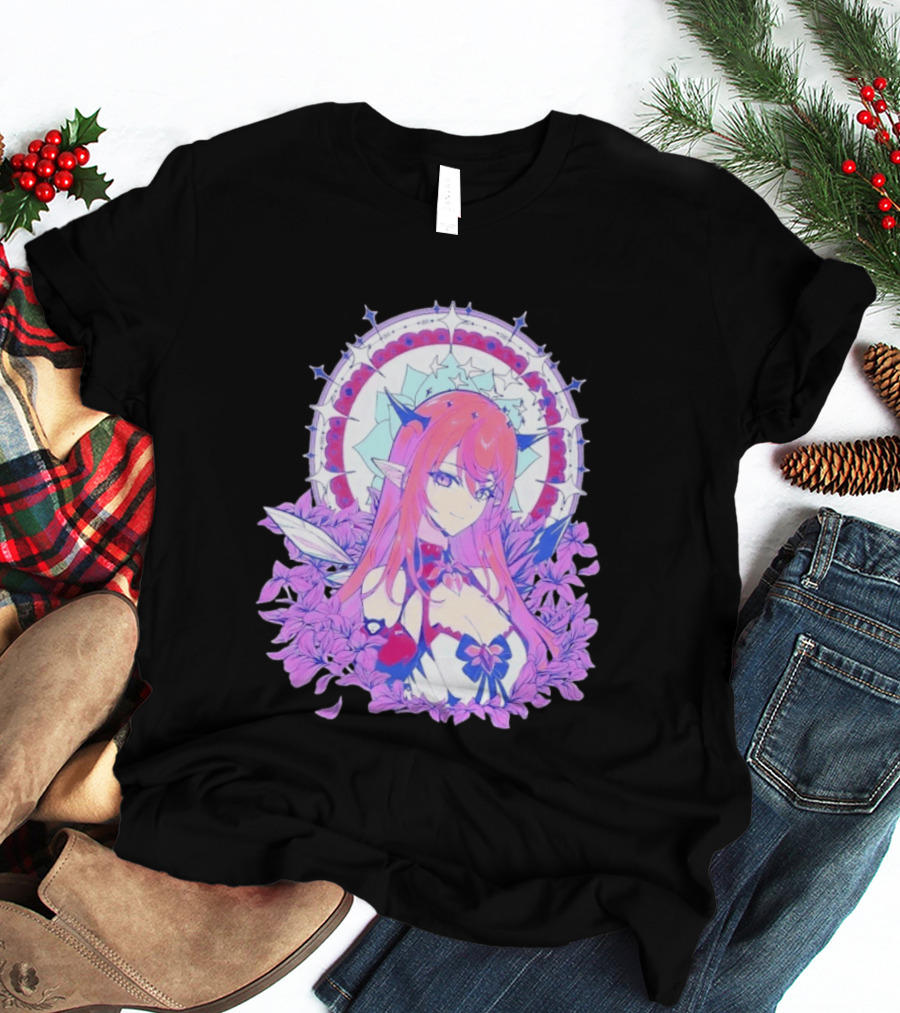 Ghost X Ghost IRyS Anime Character With Floral And Heart Motif In Pastel T-Shirt