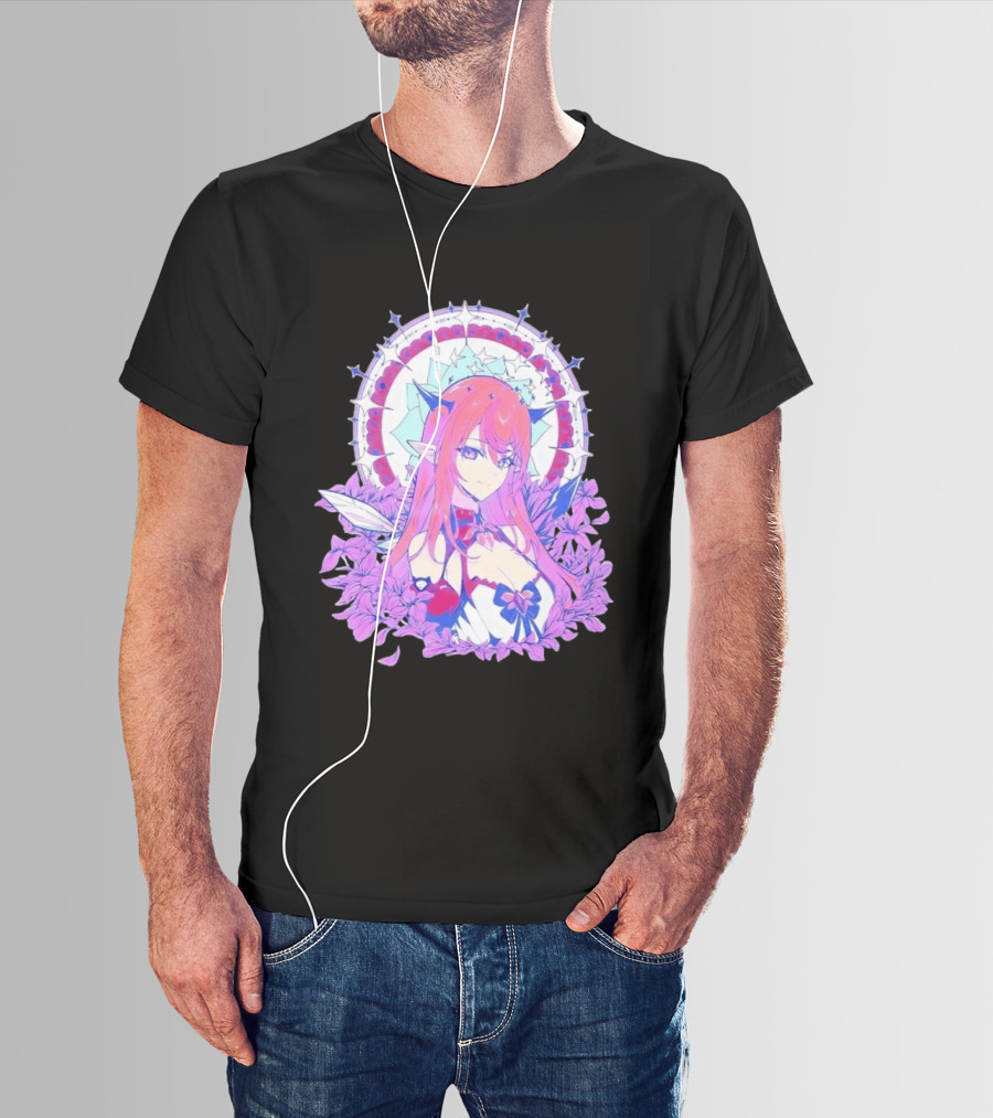 Ghost X Ghost IRyS Anime Character With Floral And Heart Motif In Pastel T-Shirt
