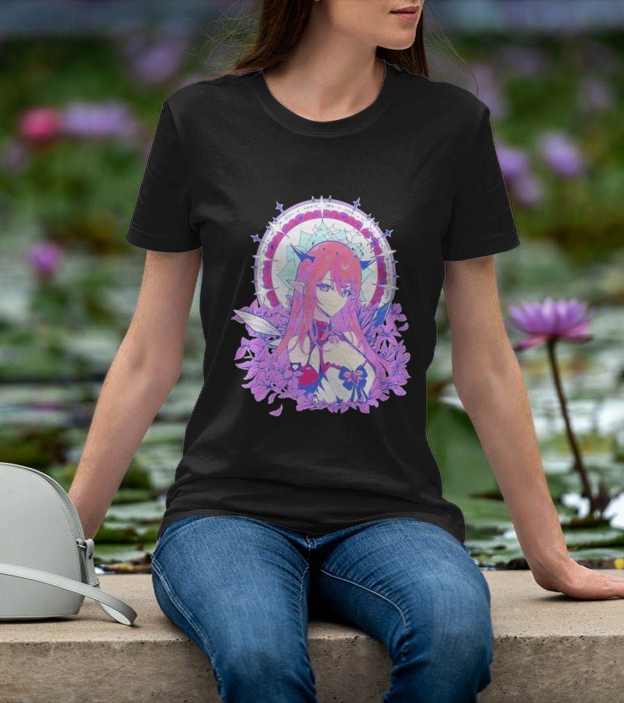 Ghost X Ghost IRyS Anime Character With Floral And Heart Motif In Pastel T-Shirt