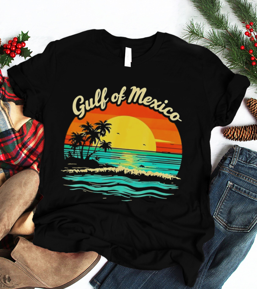 Gulf Of Mexico Beach Palms Summer Vacation Sunset Ocean Waves T-Shirt