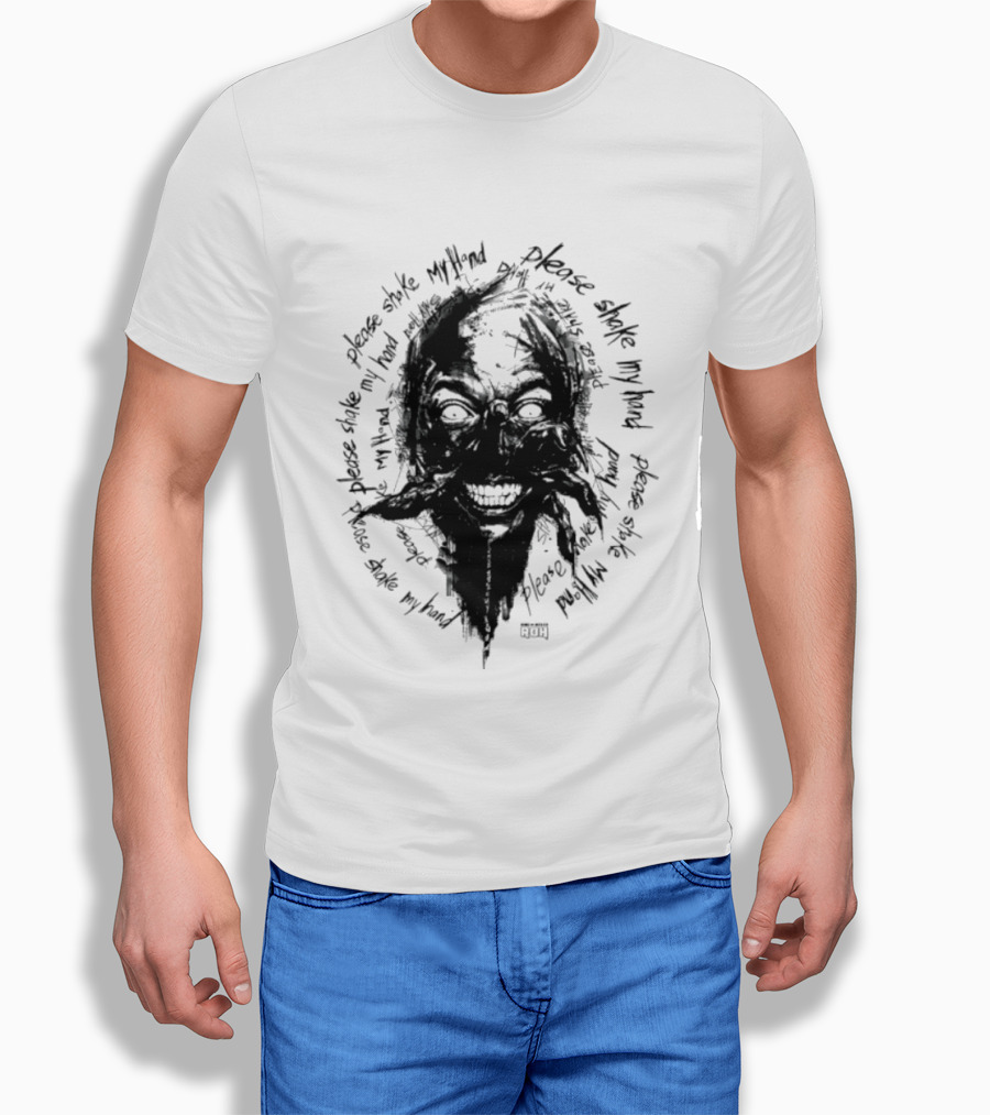 Lio Rush Please Shake My Hand Skull Monster Rugged Handwritten T-Shirt