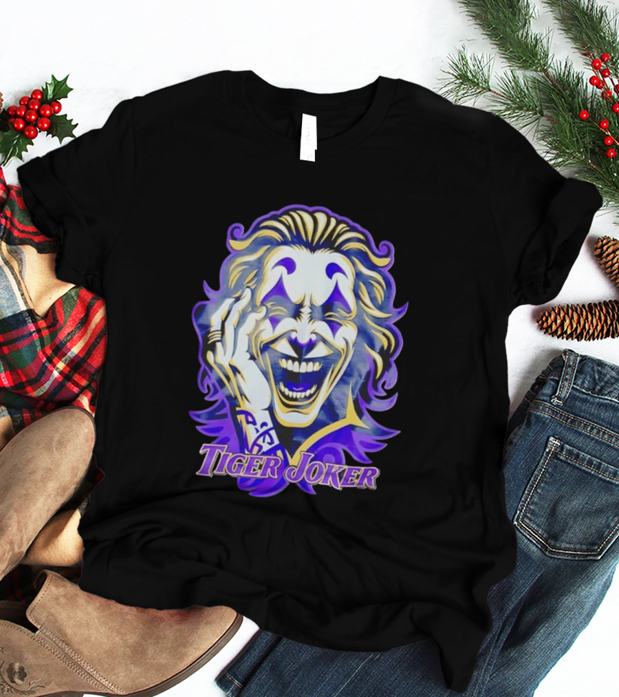 Tiger Joker Mischievous Grin Purple Aura T-Shirt