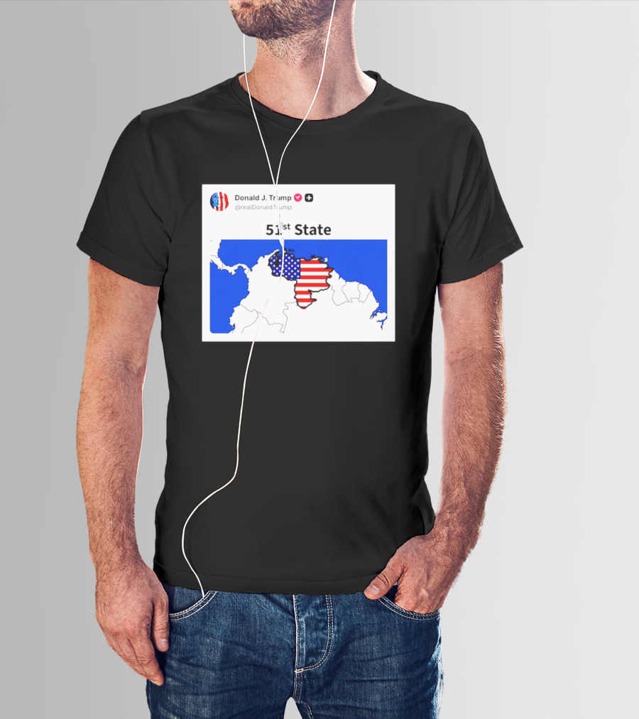 Donald J. Trump 51st State Map With American Flag On Venezuela T-Shirt