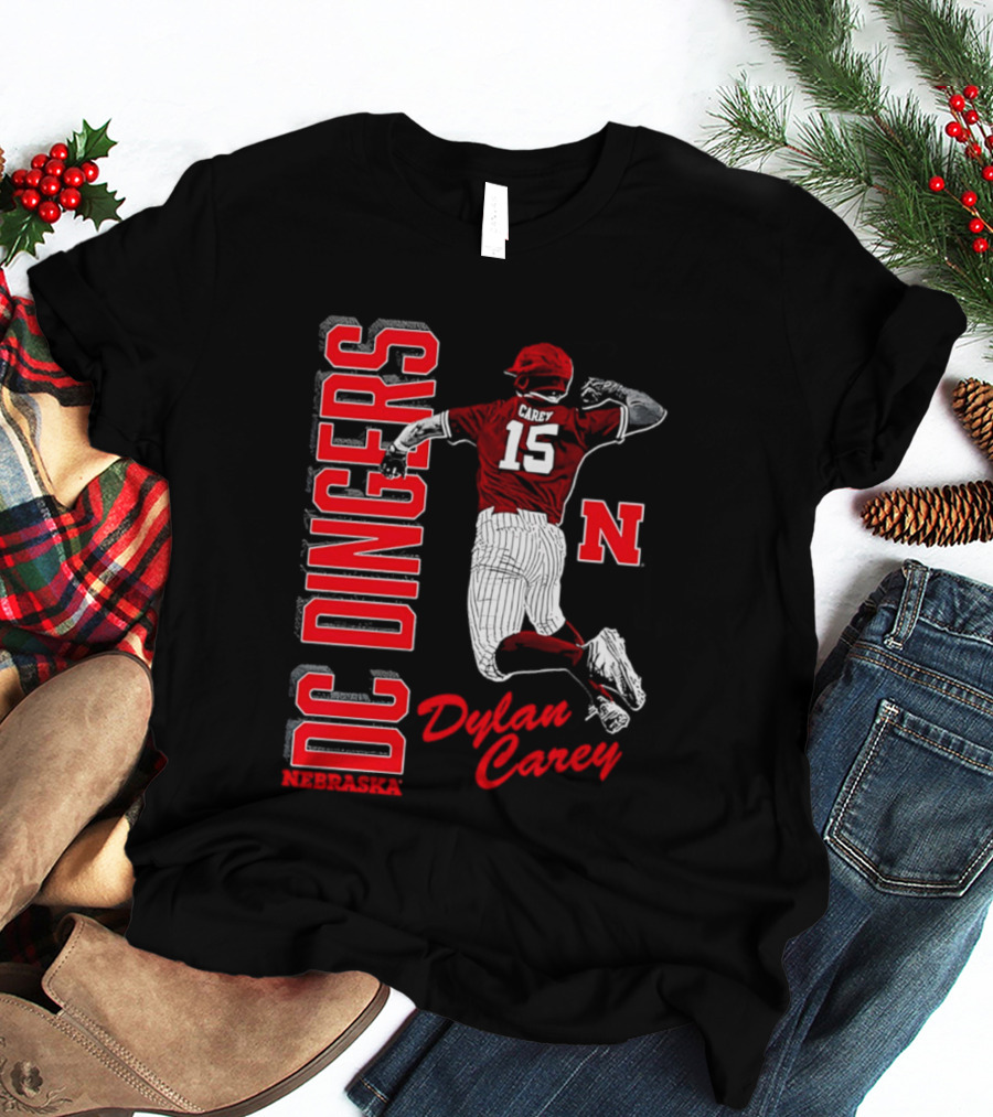 Dylan Carey Nebraska Huskers DC Dingers Baseball Player 15 Red Team Spirit T-Shirt