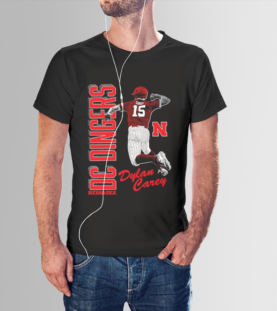 Dylan Carey Nebraska Huskers DC Dingers Baseball Player 15 Red Team Spirit T-Shirt