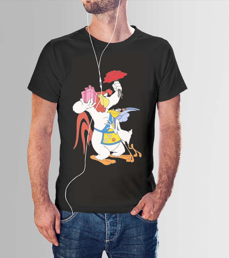 Foghorn Leghorn Miss Prissy Holding Roses And Gift Valentine Looney Tunes T-Shirt