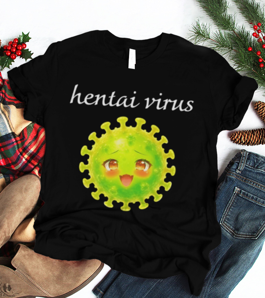Hentai Virus Kawaii Face Cute Green Cartoon Meme T-Shirt