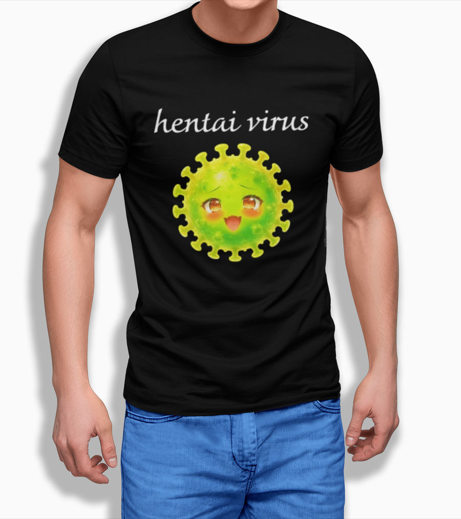 Hentai Virus Kawaii Face Cute Green Cartoon Meme T-Shirt