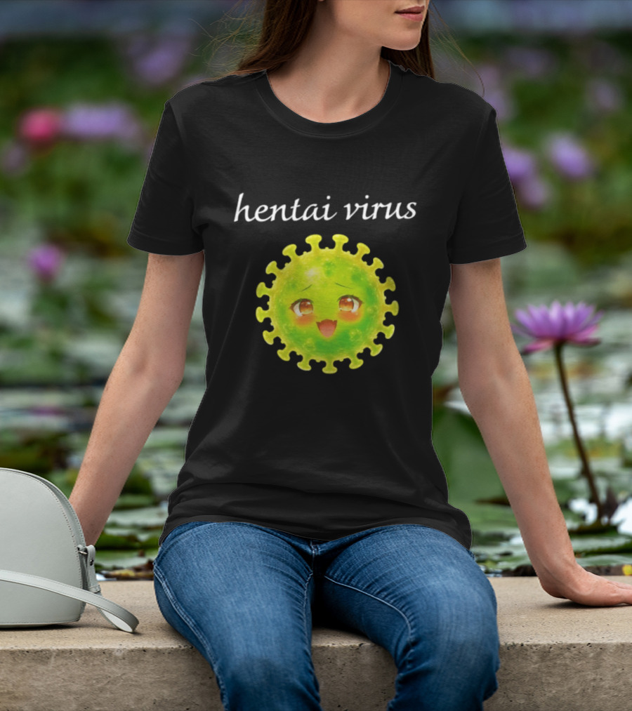 Hentai Virus Kawaii Face Cute Green Cartoon Meme T-Shirt