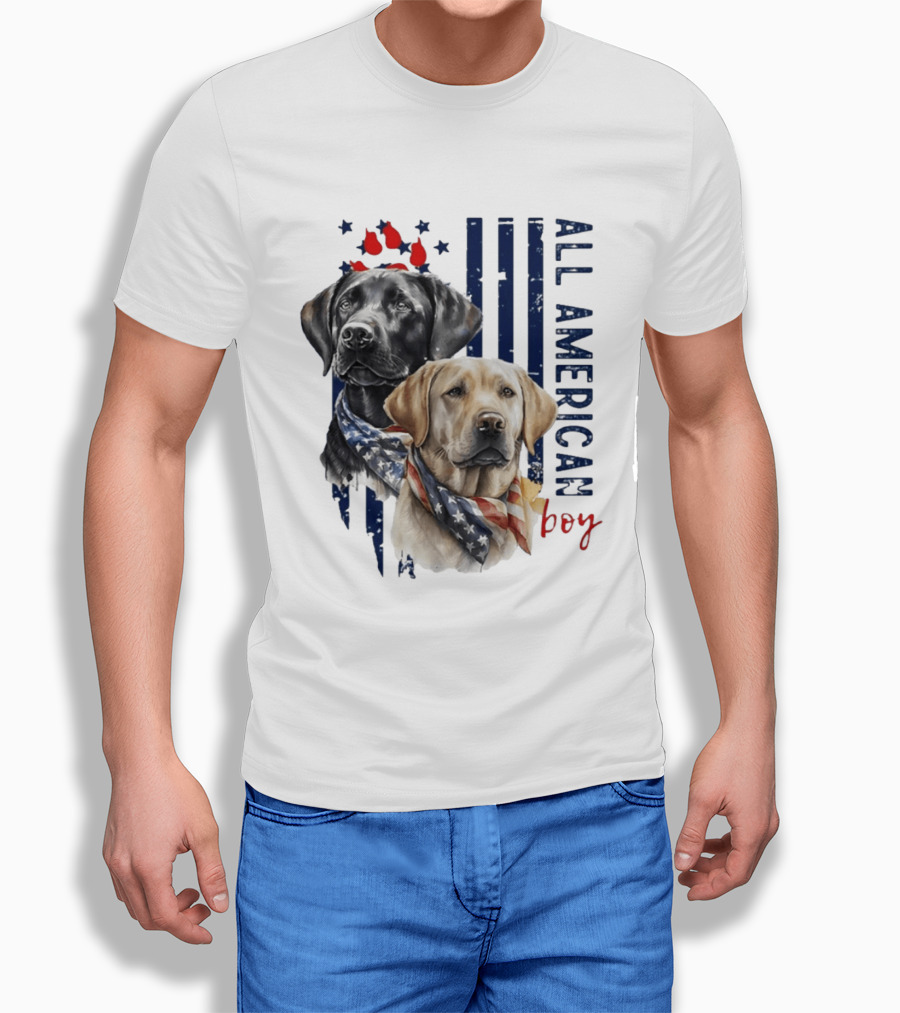 All American Boy Dog Bandana Stars Stripes Flag T-Shirt
