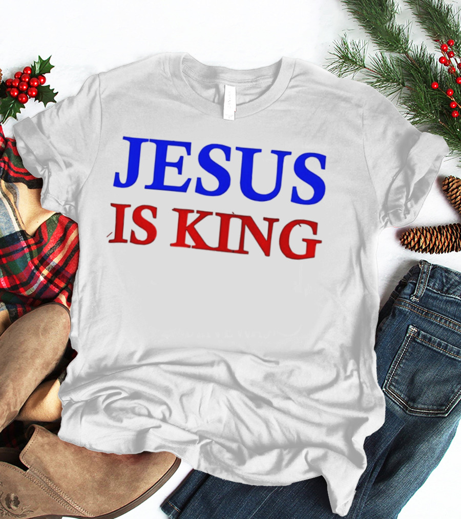 Russell Wilson Jesus Is King Bold Text Blue Red Christian T-Shirt