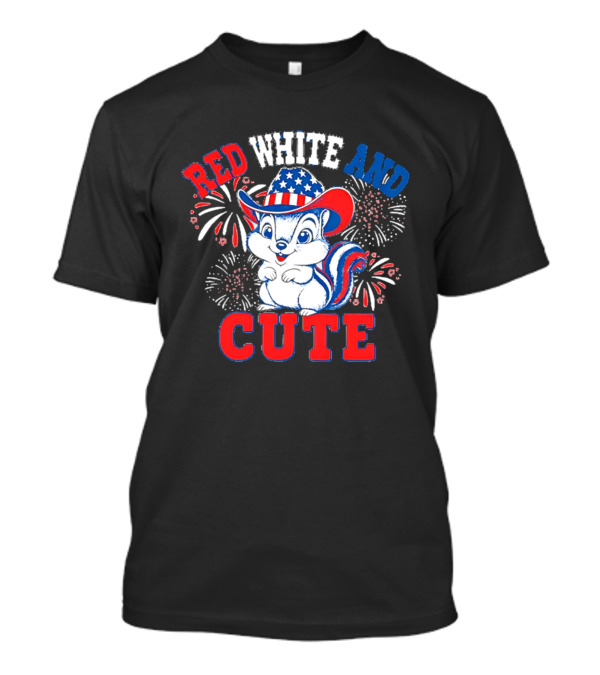 Red White And Cute Fireworks Patriotic Squirrel Cowboy Hat T-Shirt