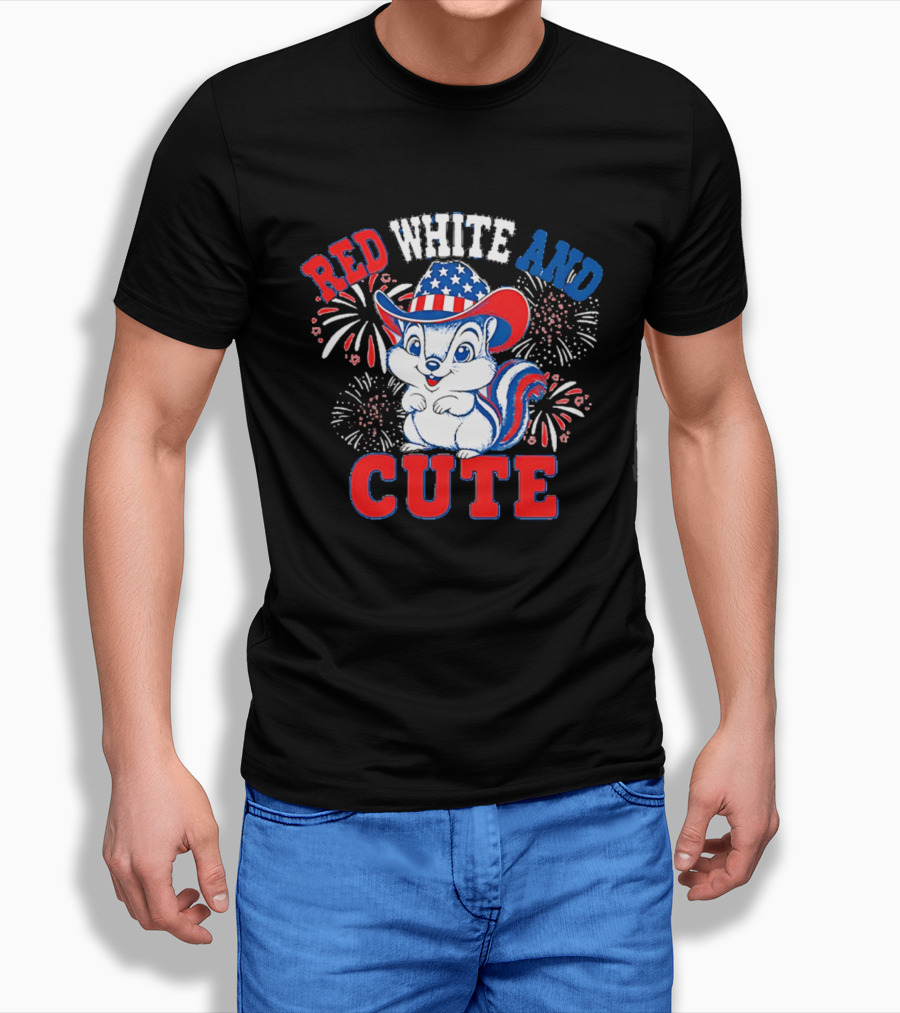 Red White And Cute Fireworks Patriotic Squirrel Cowboy Hat T-Shirt