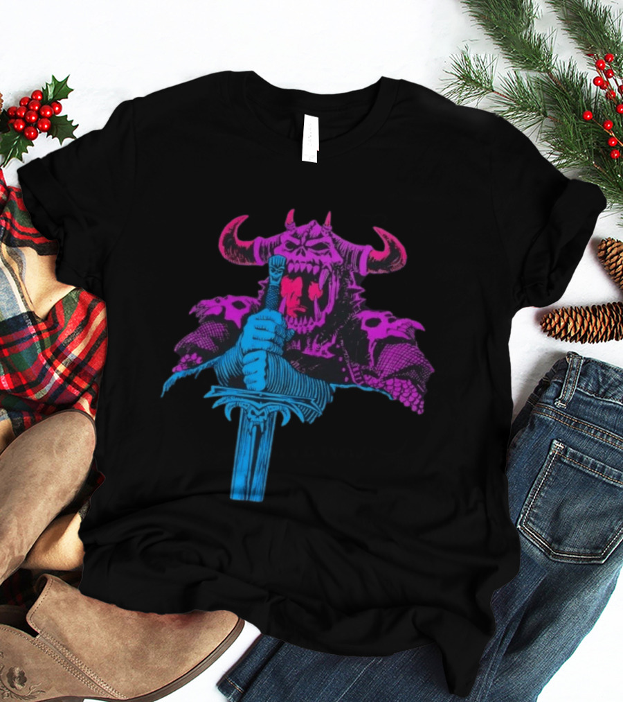 The Dark Warlord Retro Fantasy Skull And Sword T-Shirt