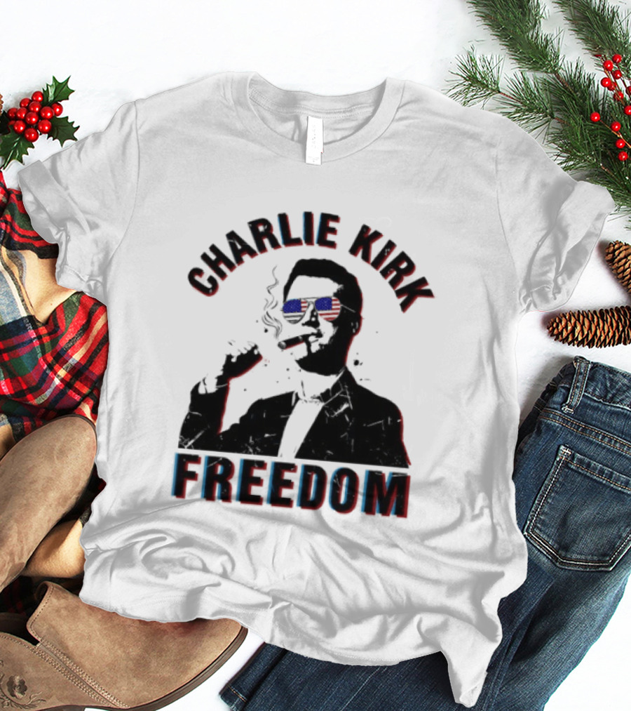 Charlie Kirk Freedom Cigars Sunglasses American Flag T-Shirt