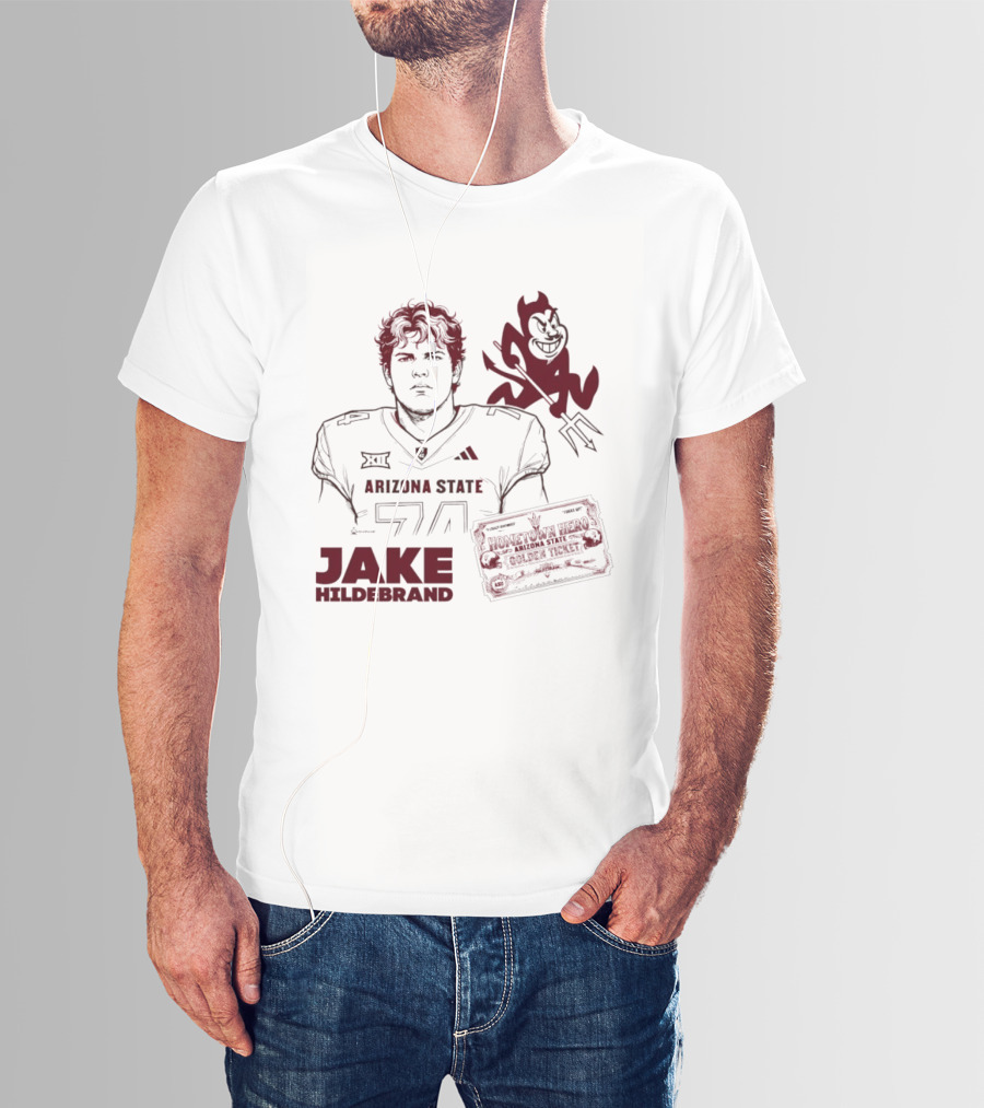 Jake Hildebrand Arizona State Sun Devils Football 74 Hometown Hero Golden Ticket T-Shirt