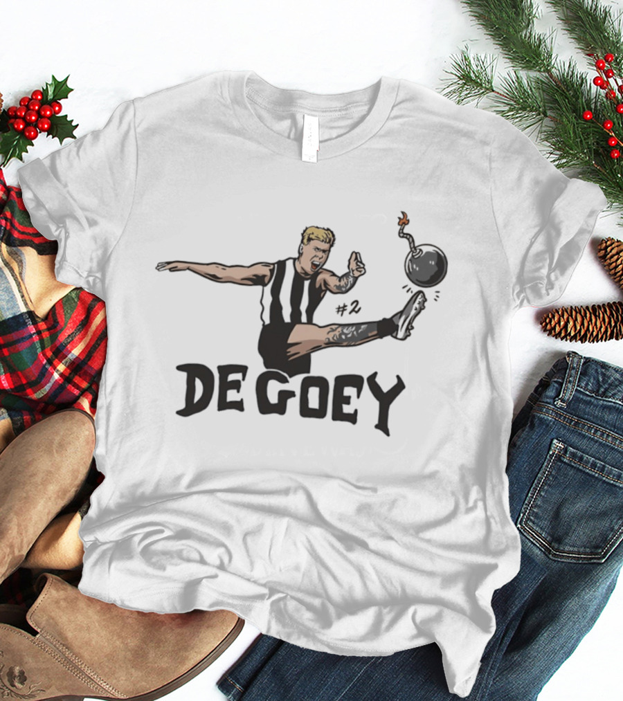 Jordan De Goey Number 2 Kicking Bomb Collingwood Magpies T-Shirt