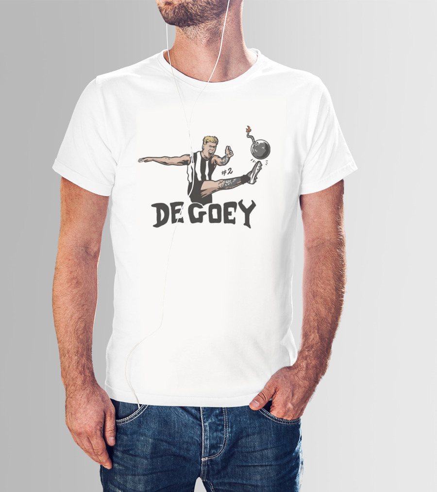Jordan De Goey Number 2 Kicking Bomb Collingwood Magpies T-Shirt