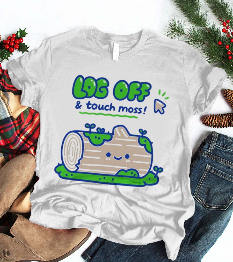 Log Off And Touch Moss Playful Log Illustration With Cursor Pointer T-Shirt
