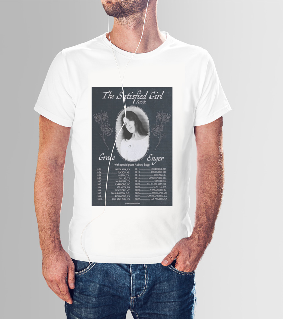 Grace Enger The Satisfied Girl Tour 2023 Cities And Dates Featuring Aubory Bugg T-Shirt