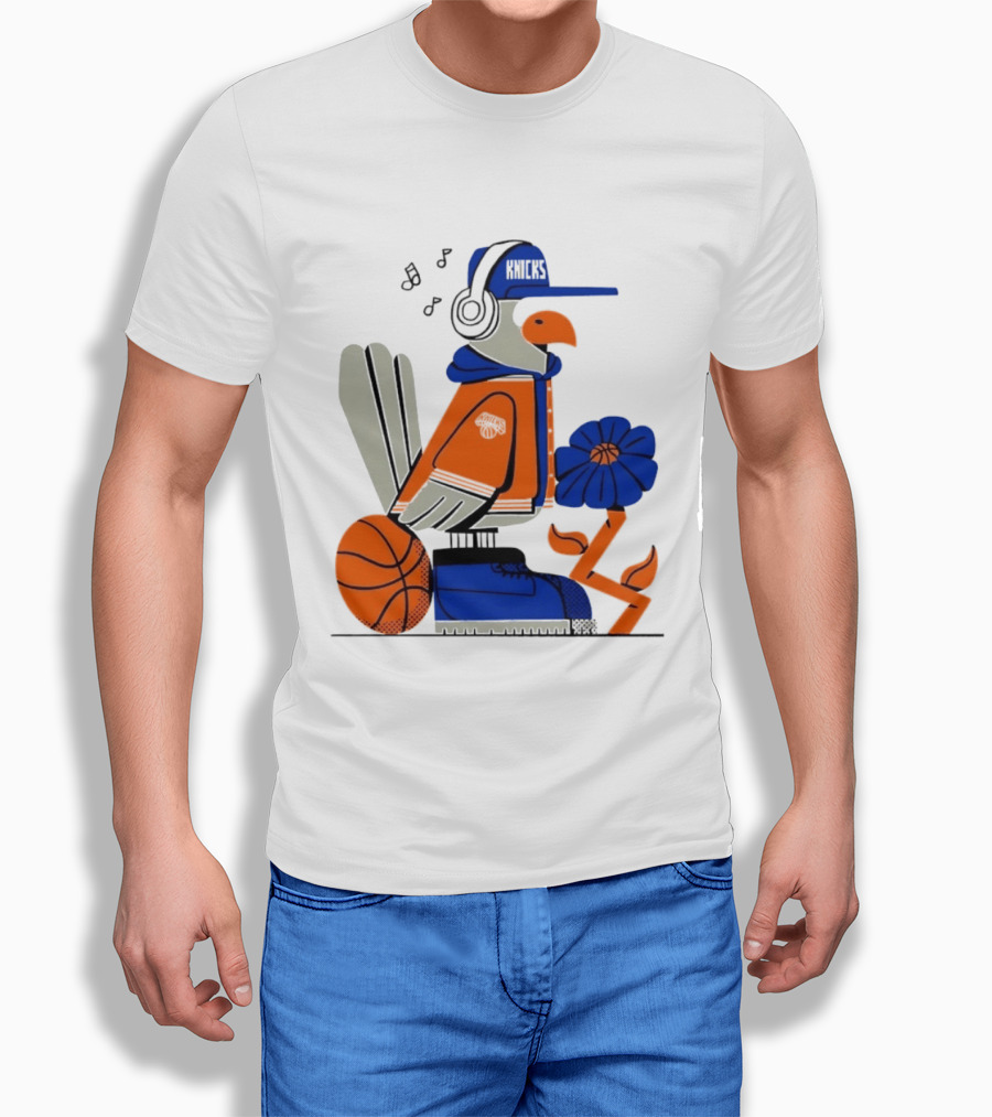 New York Knicks Go Go Go Bird With Cap And Basketball T-Shirt