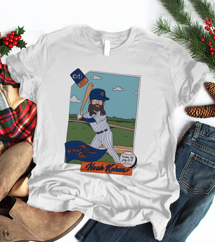Noah Kahan The Great Divide Tour Citi Field New York Mets Cartoon Baseball July 18 19 T-Shirt