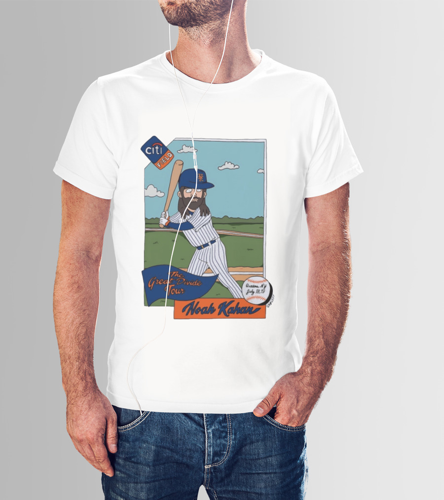 Noah Kahan The Great Divide Tour Citi Field New York Mets Cartoon Baseball July 18 19 T-Shirt