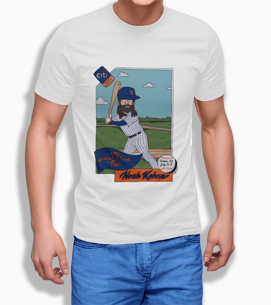 Noah Kahan The Great Divide Tour Citi Field New York Mets Cartoon Baseball July 18 19 T-Shirt