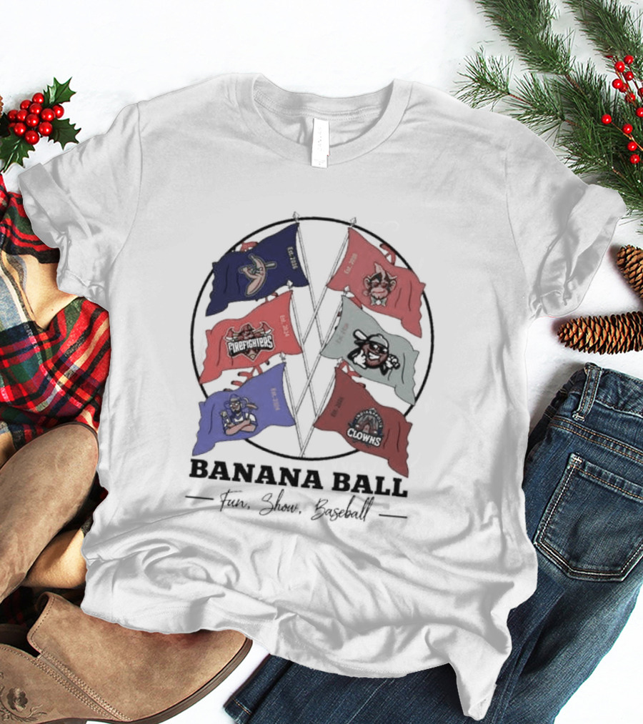 Banana Ball Fun Show Baseball Red And Blue Flags 2026 T-Shirt