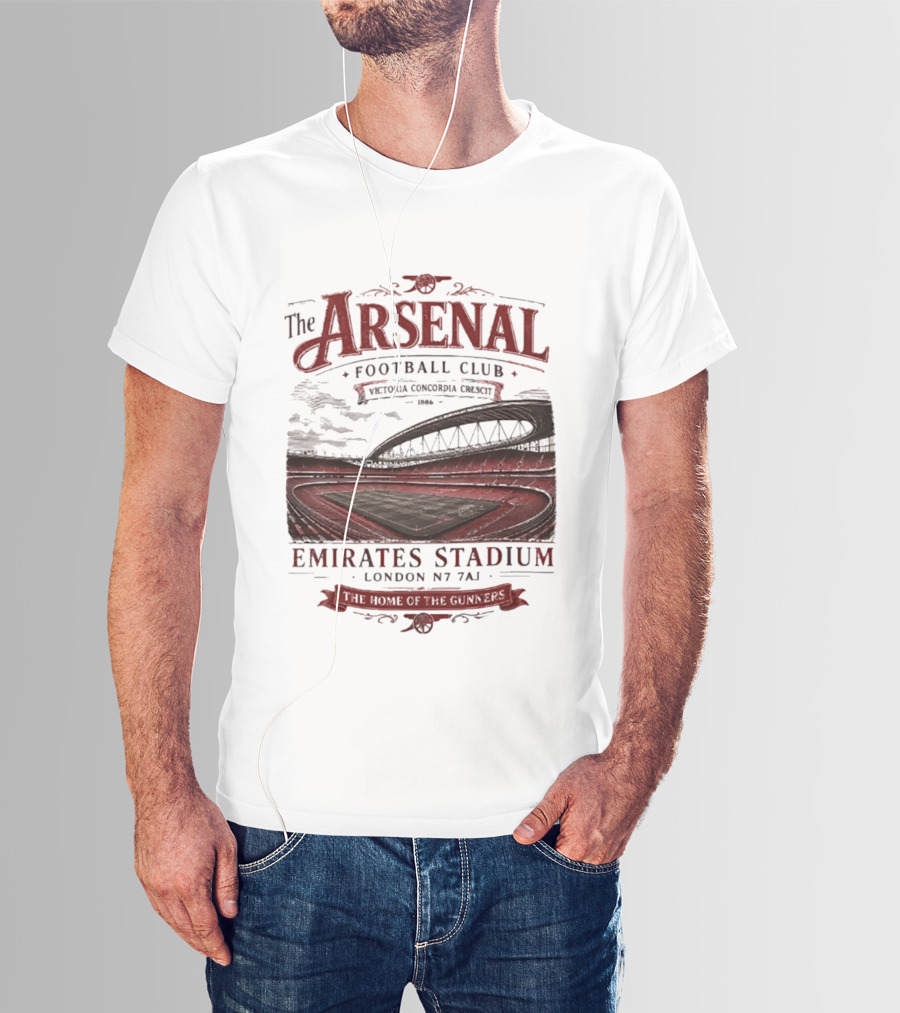 Arsenal Football Club Emirates Stadium London N7 7AJ Victoria Concordia Crescit Established 1886 Home Of The Gunners T-Shirt