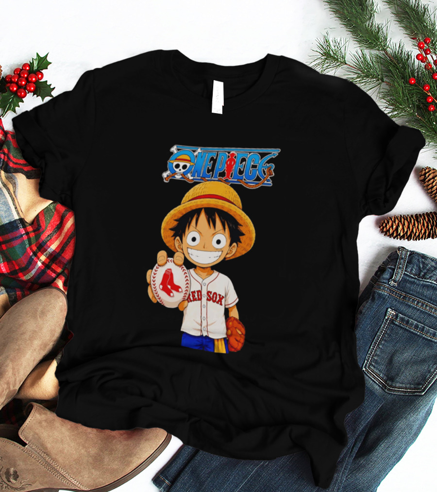 Monkey D. Luffy Red Sox One Piece Crossover Boston Baseball Collaboration T-Shirt