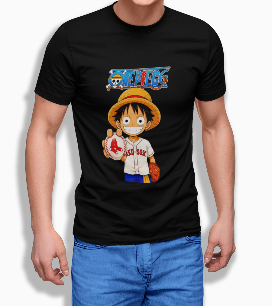 Monkey D. Luffy Red Sox One Piece Crossover Boston Baseball Collaboration T-Shirt