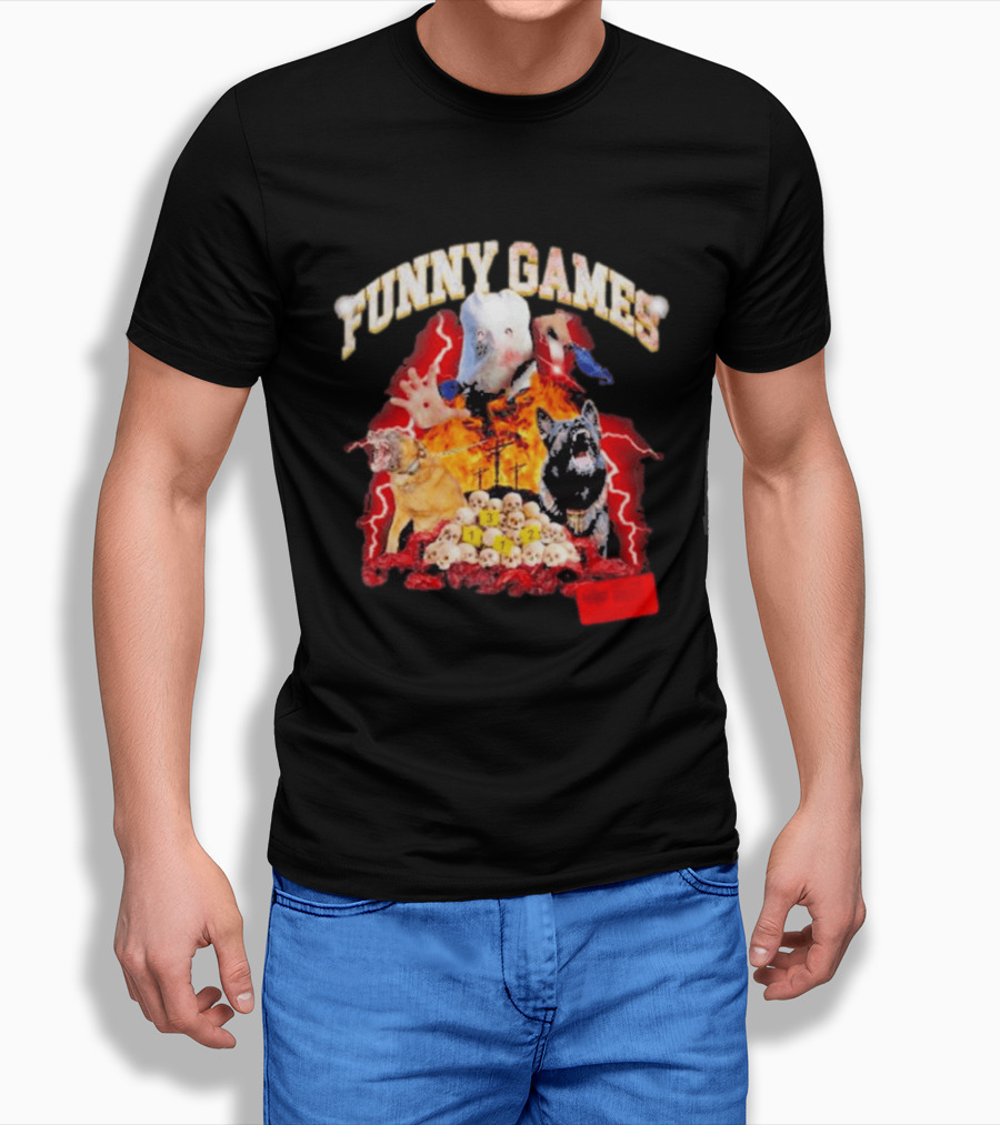 Funny Games Dog Skull Pile Fire Chaos T-Shirt