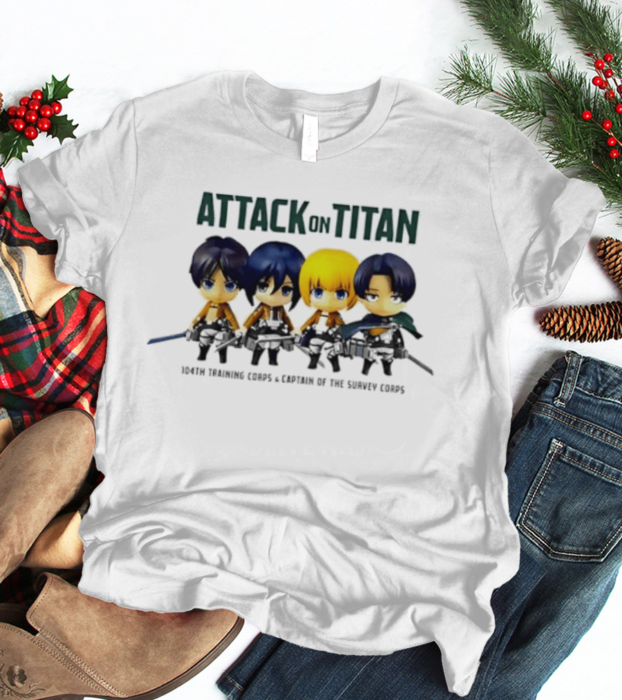 Attack On Titan Chibi Eren Mikasa Armin Levi 104th Training Corps Survey Corps T-Shirt