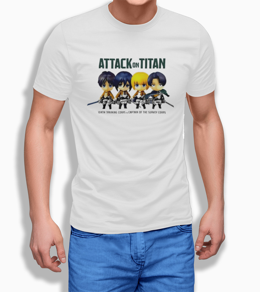 Attack On Titan Chibi Eren Mikasa Armin Levi 104th Training Corps Survey Corps T-Shirt