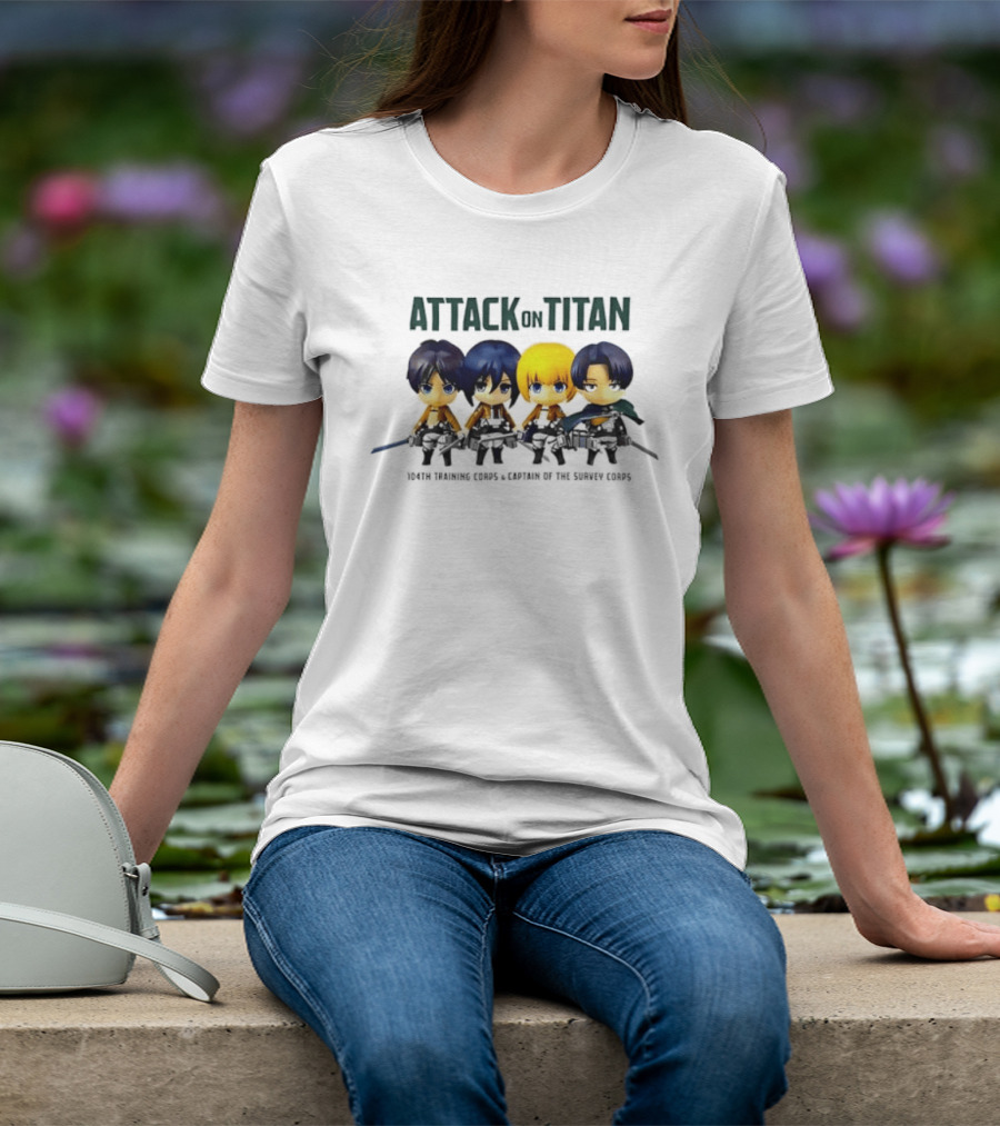 Attack On Titan Chibi Eren Mikasa Armin Levi 104th Training Corps Survey Corps T-Shirt