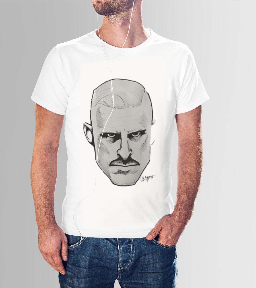 Mustache Man Intense Gaze Slick Back Hair T-Shirt
