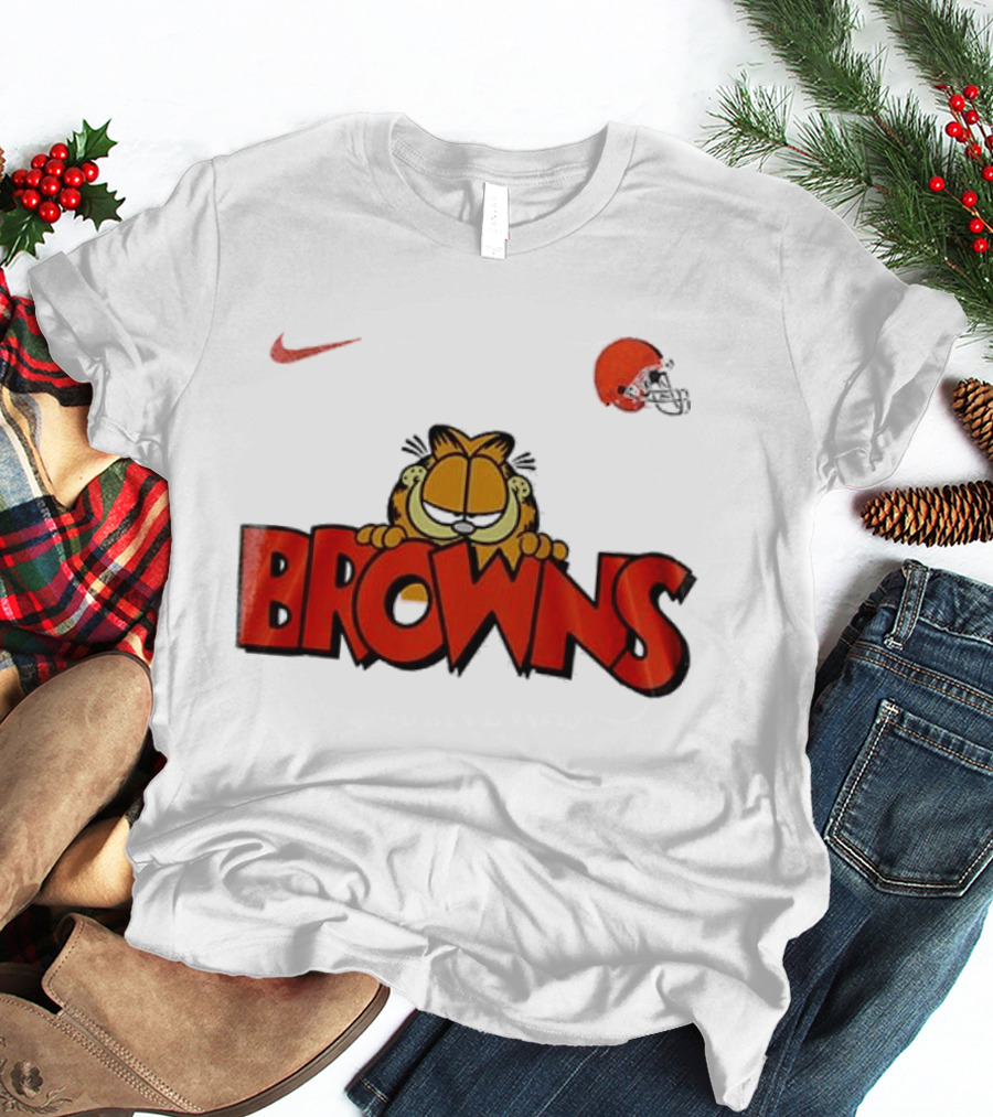 Cleveland Browns Garfield Orange Cat Helmet Nike T-Shirt
