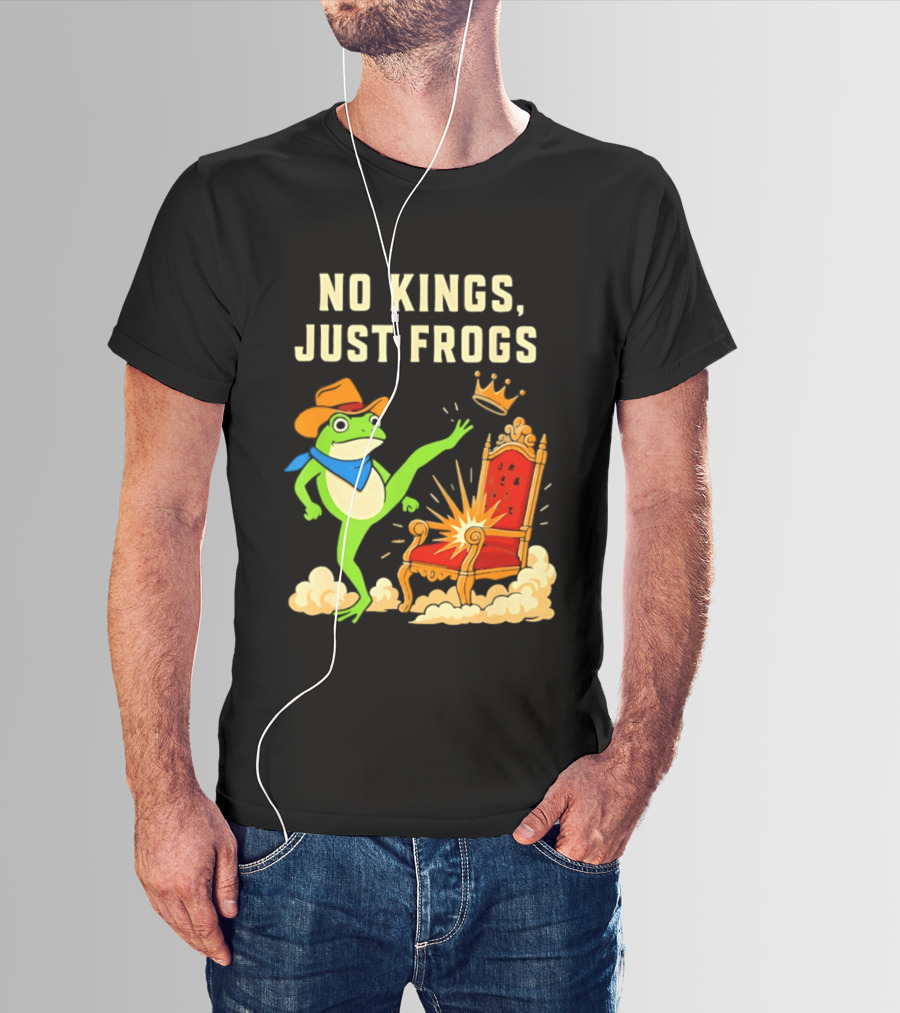 No Kings Just Frogs Portland Cowboy Frog Kicking Crown From Throne T-Shirt