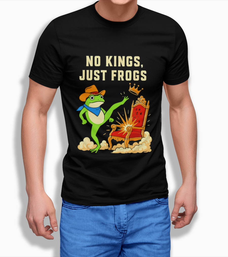 No Kings Just Frogs Portland Cowboy Frog Kicking Crown From Throne T-Shirt