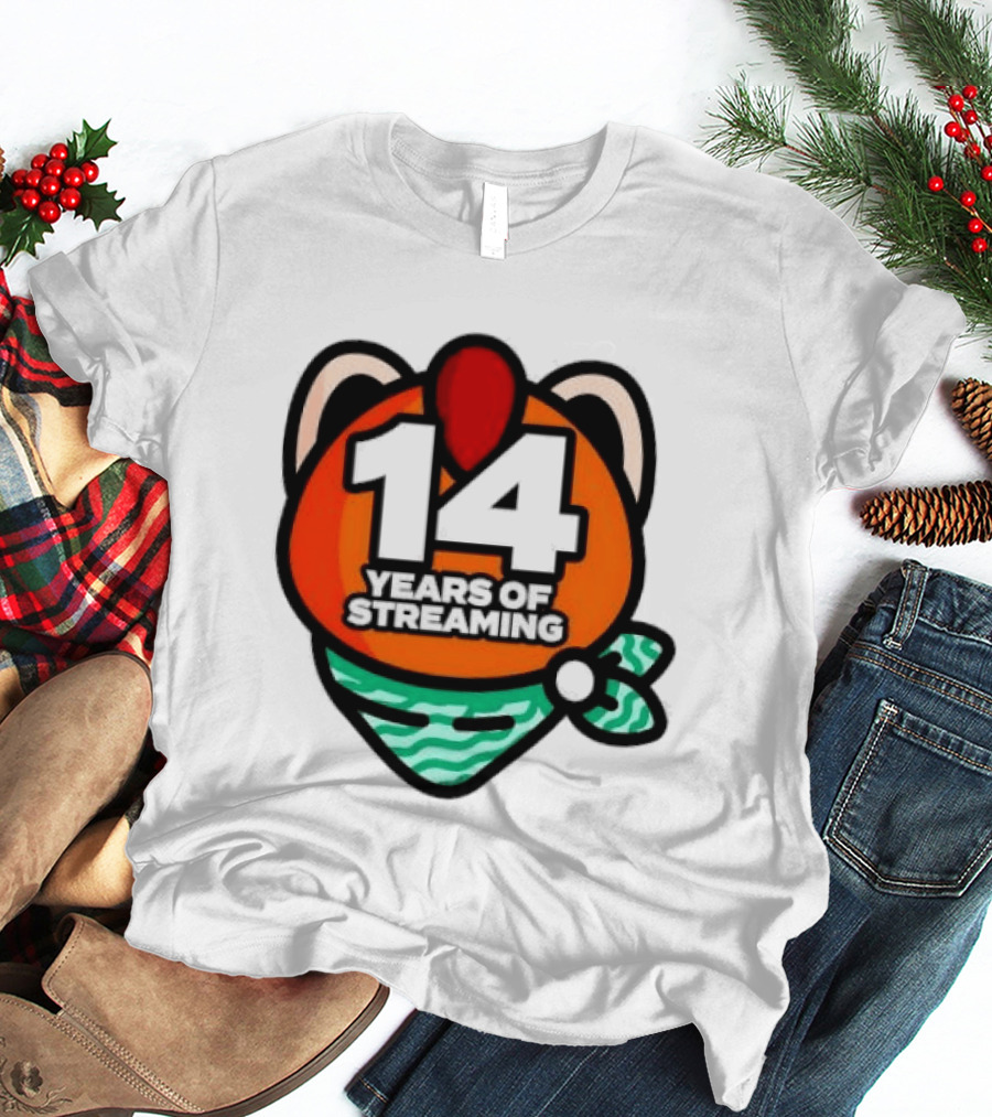 14 Years Of Streaming Cat Ear Design With Bandana T-Shirt