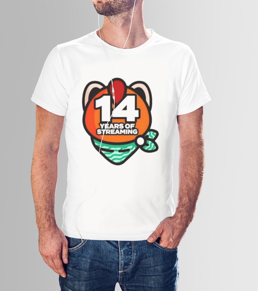 14 Years Of Streaming Cat Ear Design With Bandana T-Shirt
