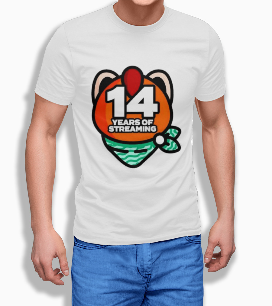 14 Years Of Streaming Cat Ear Design With Bandana T-Shirt