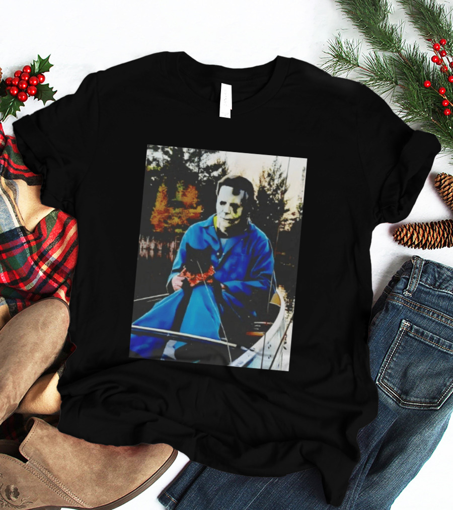 Michael Myers Lake Fishing With Cat In Boat T-Shirt