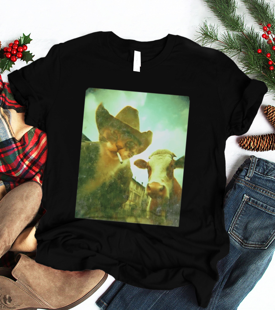 Cowboy Cat Smoking With Cow T-Shirt