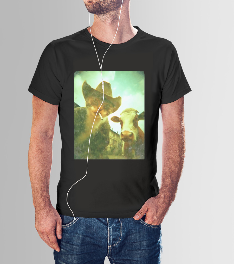 Cowboy Cat Smoking With Cow T-Shirt