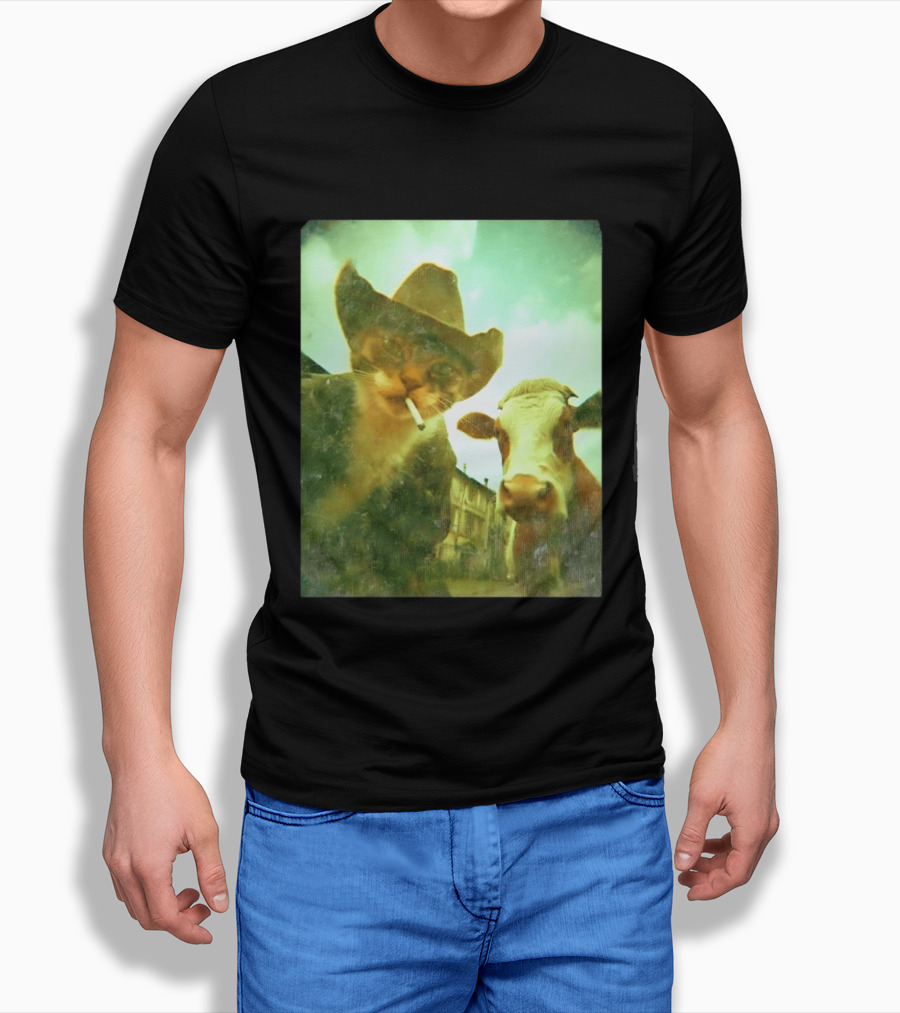 Cowboy Cat Smoking With Cow T-Shirt