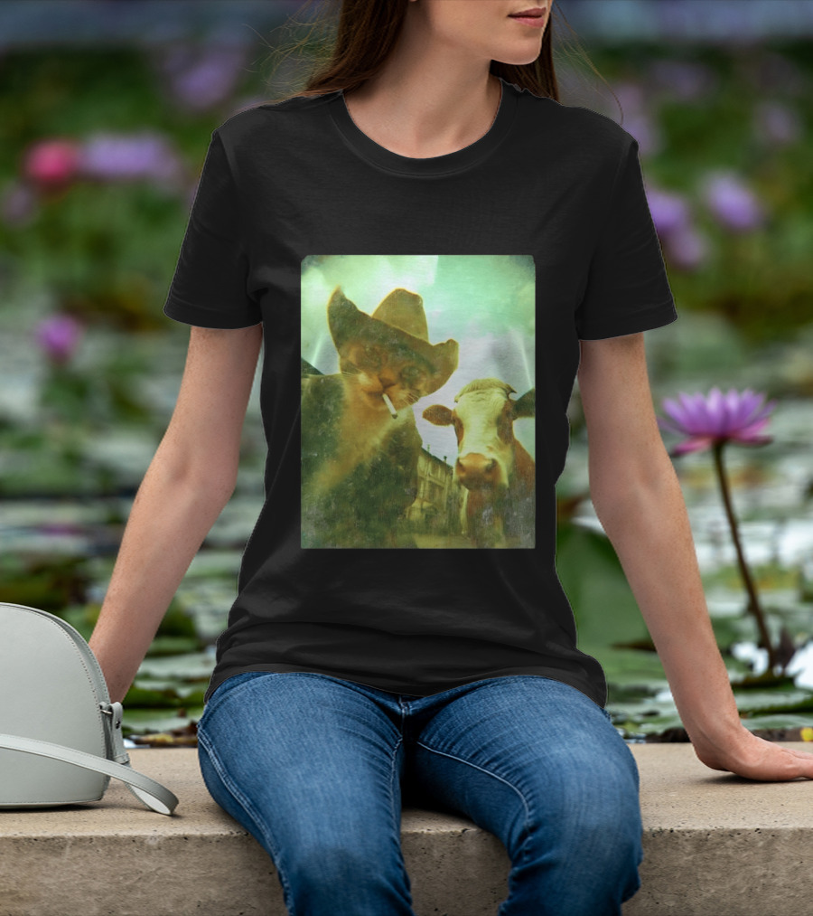 Cowboy Cat Smoking With Cow T-Shirt