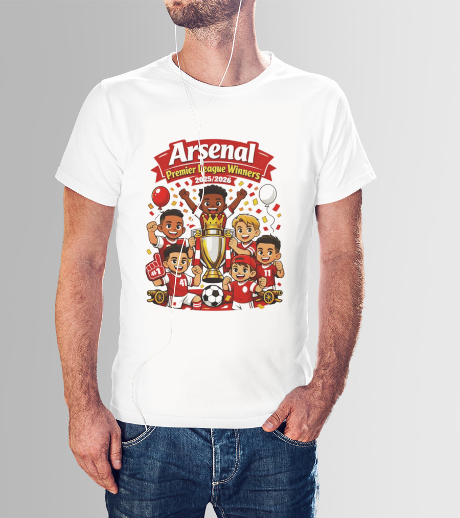 Arsenal Premier League Winners 2025 2026 Cartoon Champions Celebration T-Shirt