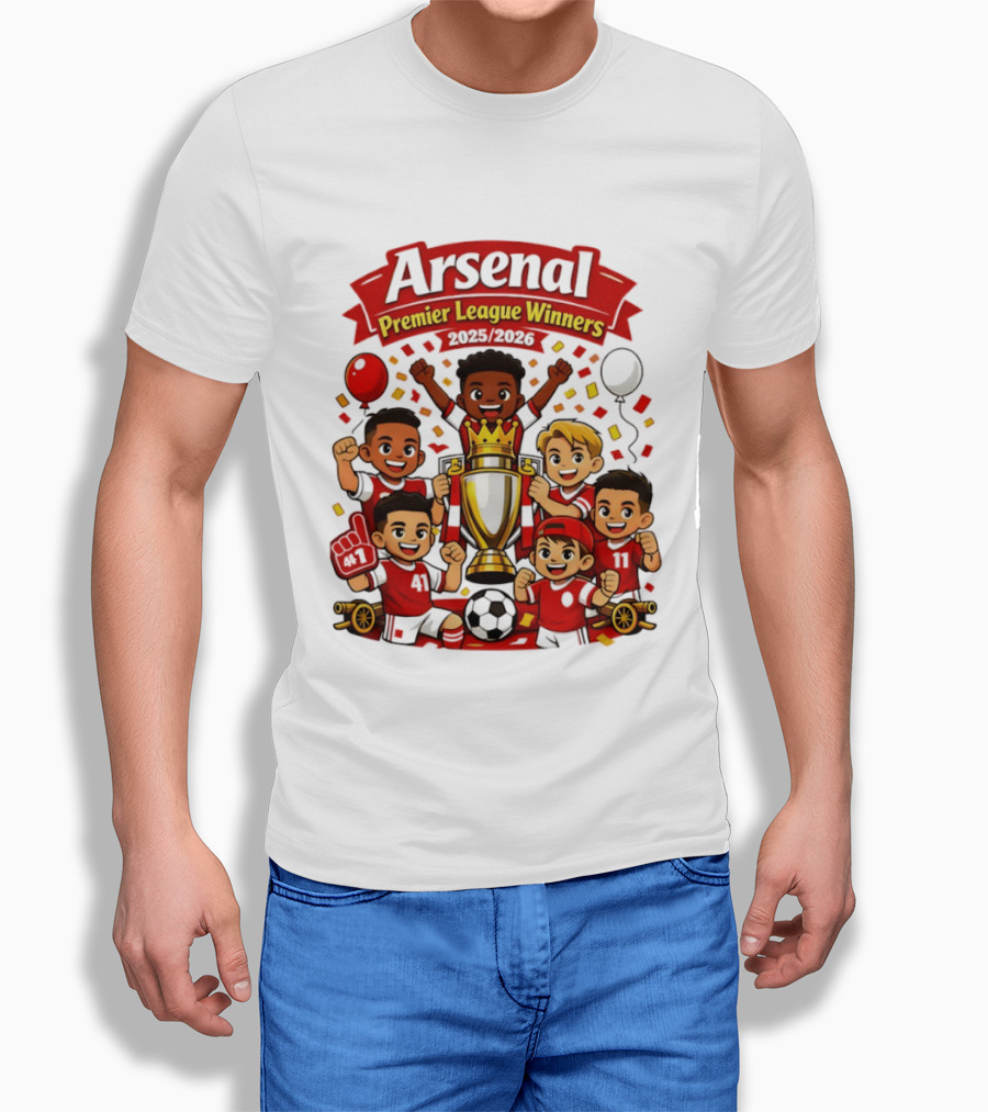 Arsenal Premier League Winners 2025 2026 Cartoon Champions Celebration T-Shirt